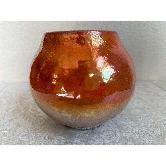 Vtg Studio Lustreware Crackleware Pot Signed - Picture 1 of 4